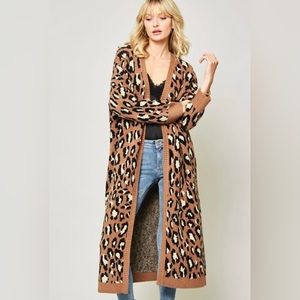 knit cardigan sweater with leopard pattern